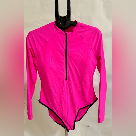 Other - Women's Pink and Black Swimsuit-one-piece long sleeve